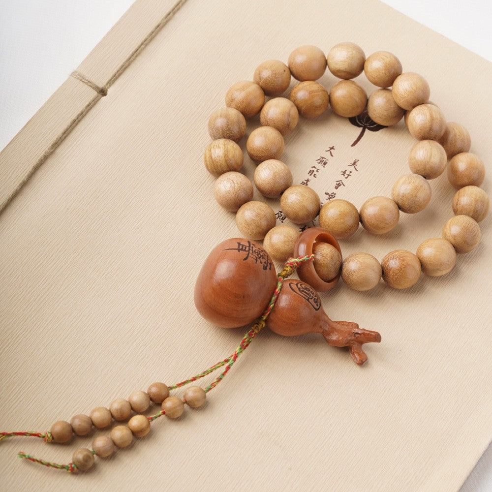 10mm Natural Agarwood Bracelet Double Wrap With Fu Gourd Pendant