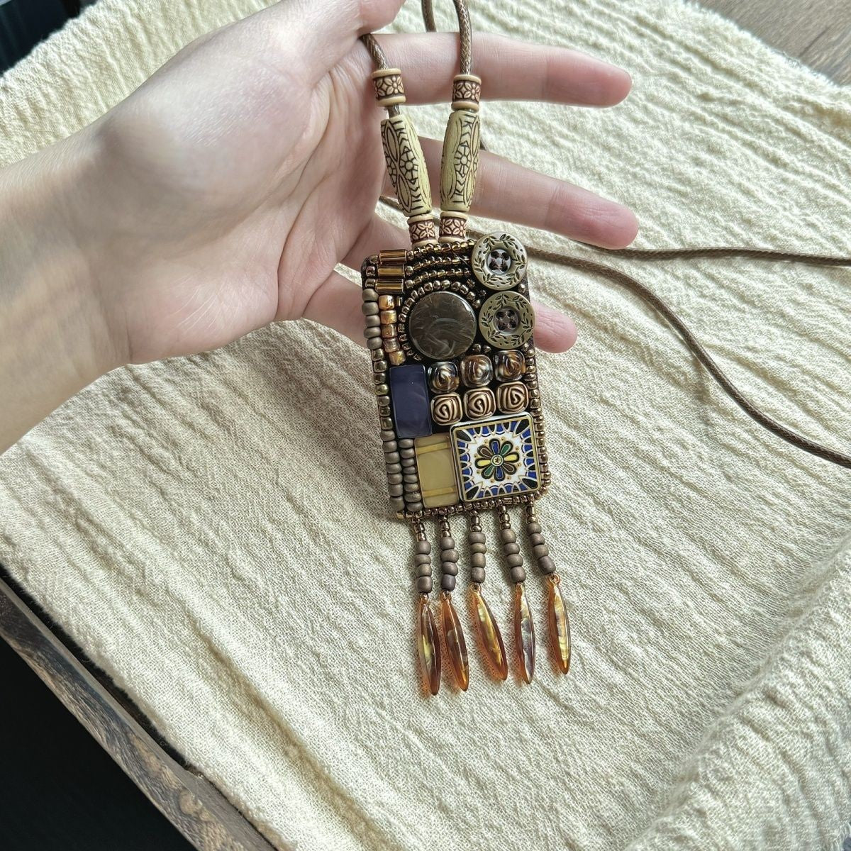 Bohemian Ethnic Necklace 2Pcs Shell Tassel Vintage Layered Sweater Chain