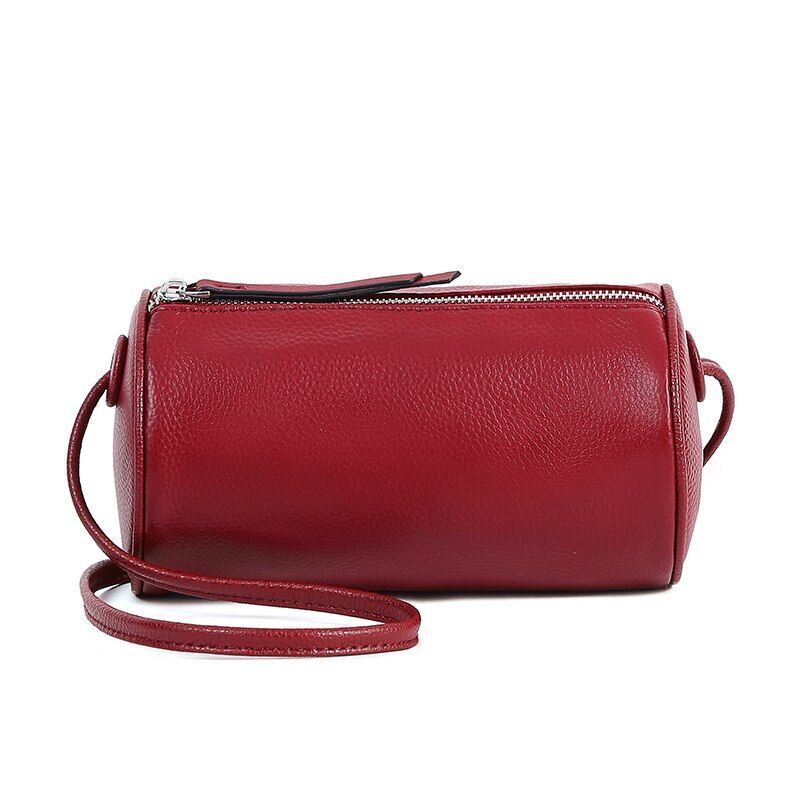 Genuine Leather Bag Crossbody Pouch Round Bags Soft Shoulder Bag Barrel-shaped