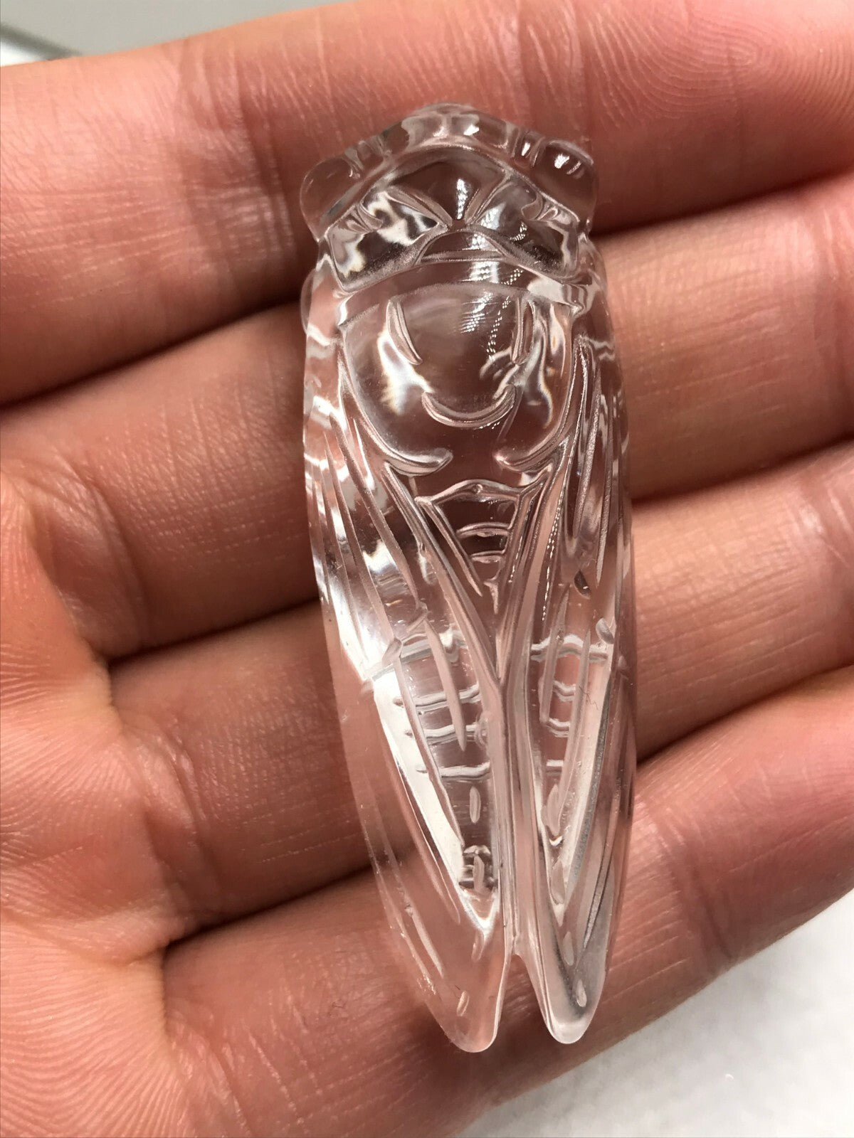New Natural Quartz Crystal Carved Cicada Gems Pendant Necklace Reiki Jewelry