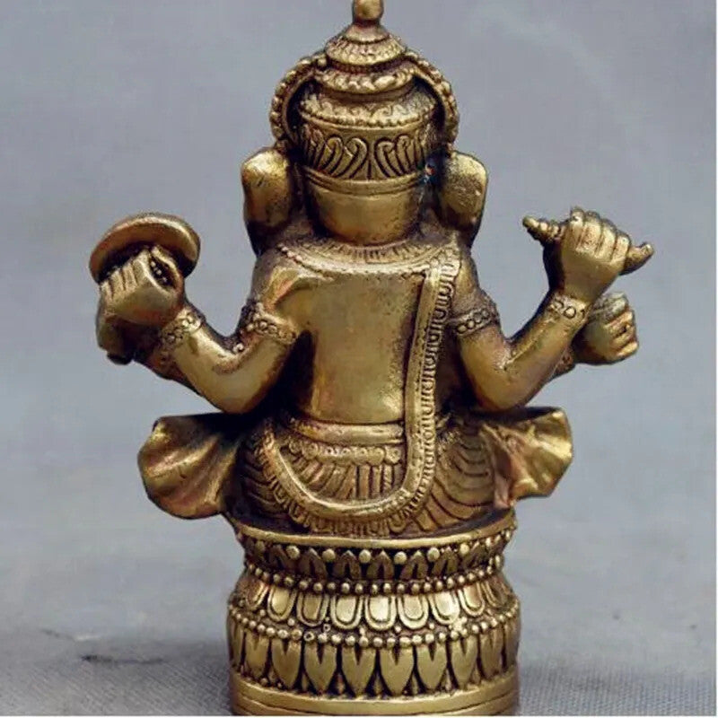 Old Buddhism Brass Ganesha Statue Hindu God Ganapati Elephant Deity Figurine