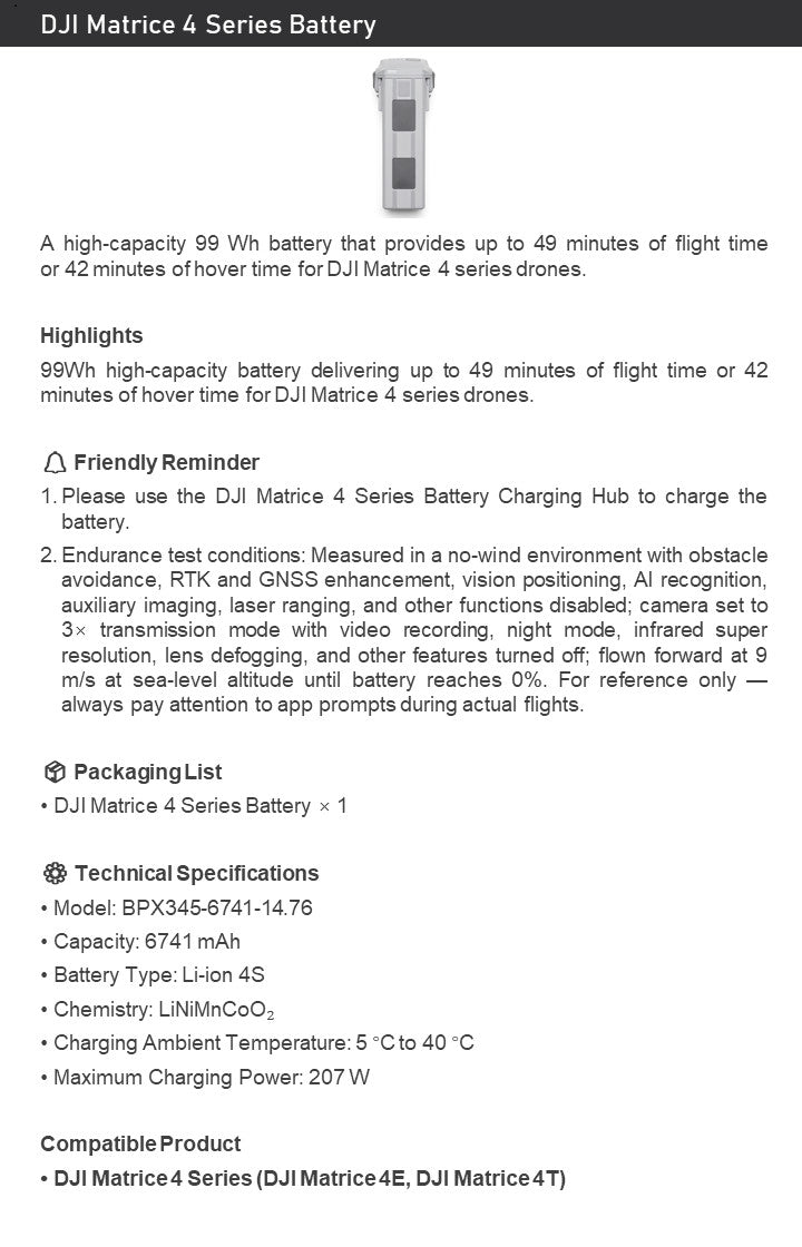 DJI Matrice 4 Series Battery (6741mAh) For DJI Matrice 4T/4E