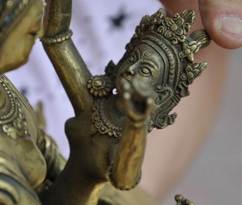 7.08"Old Tibetan Bronze gilt Vajra Mandkesvara Yab-Yum Happy Buddha Statue