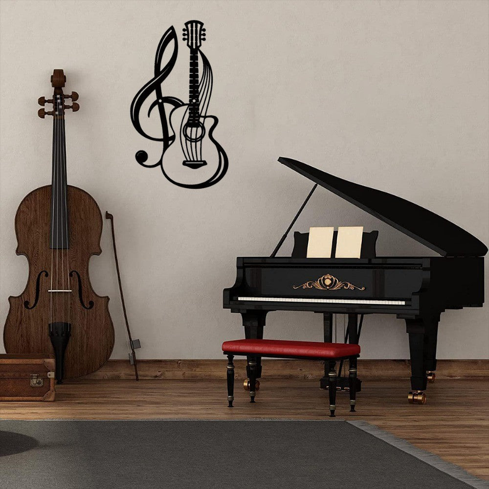CIFbuy Black Metal Guitar Wall Art Iron Sculpture Home Decor Music Gift