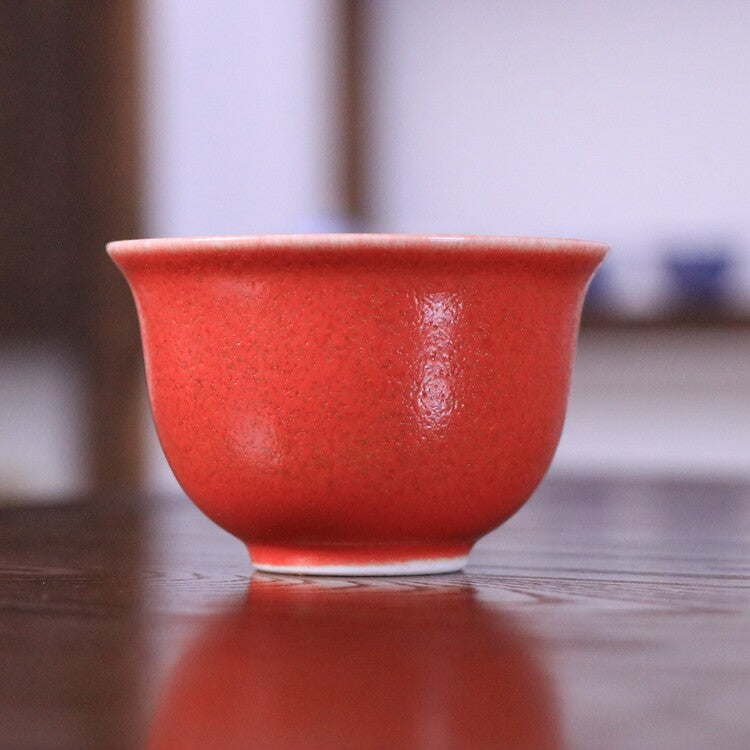 3.6" Collection Chinese Qing Porcelain Chicken Blood Red Glaze Tea Cup