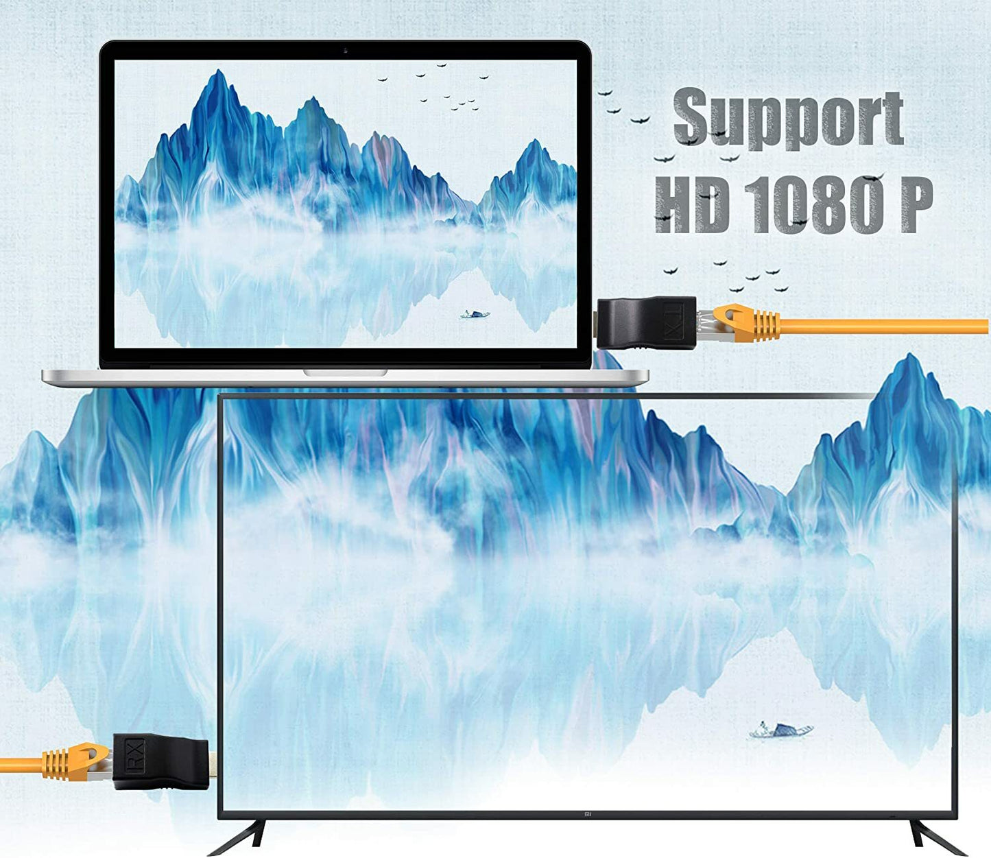 2Pcs 1080P HDMI Extender to RJ45 Over Cat 5e/6 Network LAN Ethernet HDTV Ada KY