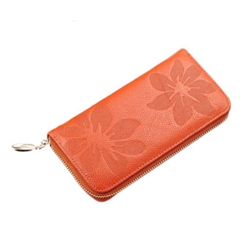 Purse Genuine Leather Wallet Flower Pattern Long Wallet Black Purse Polyester