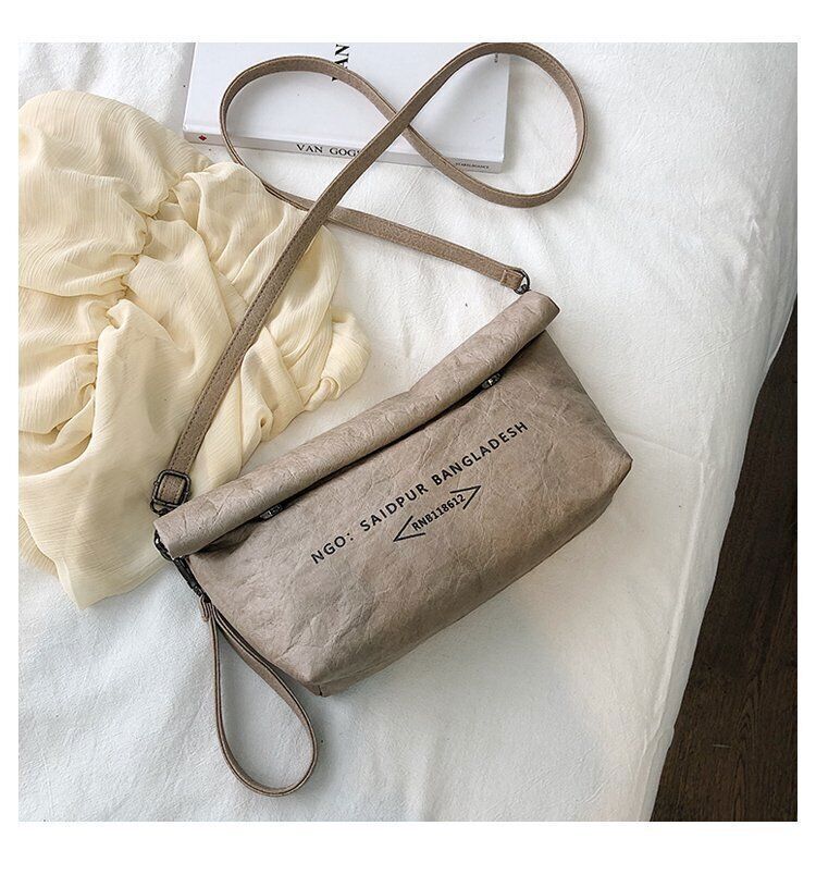 Dumpling Kraft Paper Crossbody Bags Women Flip Buttons Closure Handbags