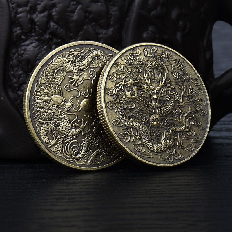 Commemorative Coin Double Dragon Nafu Gold Silver Bronze Chinese Classical Badge