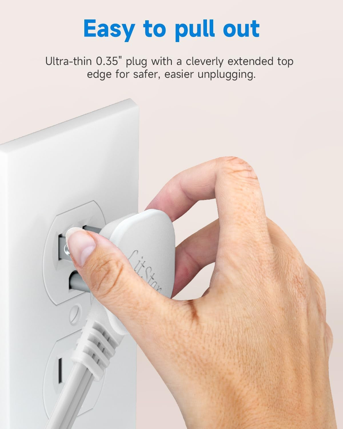 Flat Plug 1Ft Short Extension Cord, White 90-Degree Plug Low Profile Power Adapt