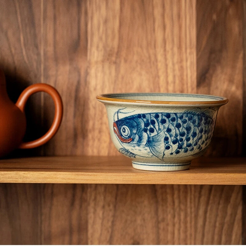 Hand Painted Fish Antique Chinese Cups Ceramic Opening Beautiful Tea Cup 100 ml