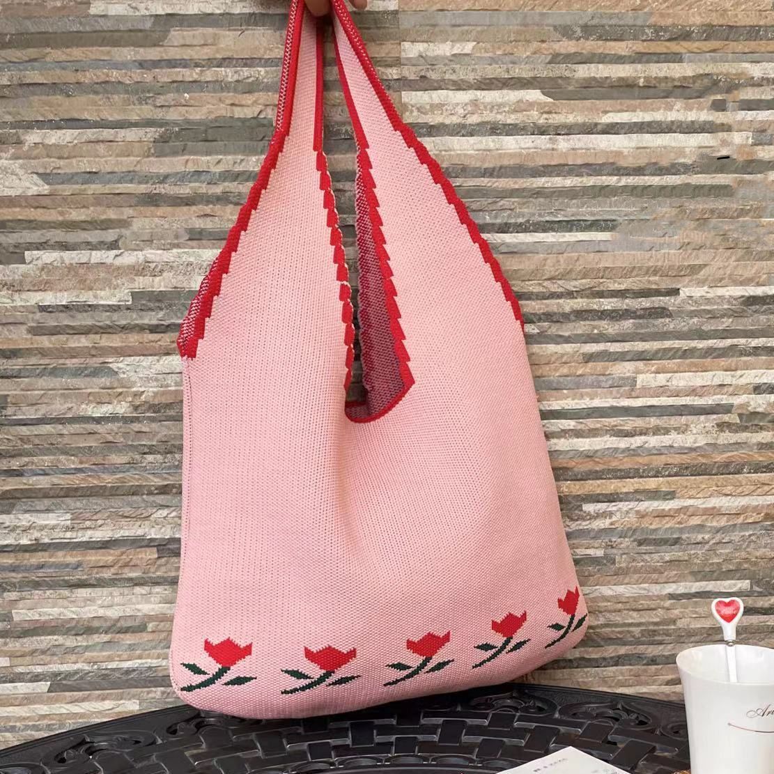 Soft Knitted Underarm Slouchy Bag Fashion Kawaii Cute Crochet Shopping Bag 40*60