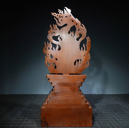 14" Collect Chinese Box-wood Carving Fudo Myo-o Acalanatha Statue