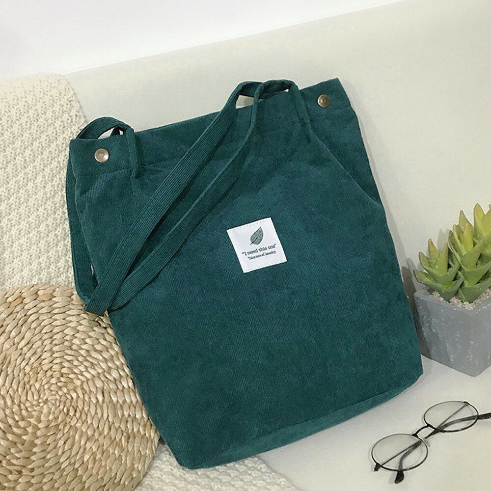 Women Corduroy Shoulder Shopping Bags Reusable Female Bag Handbags With Button