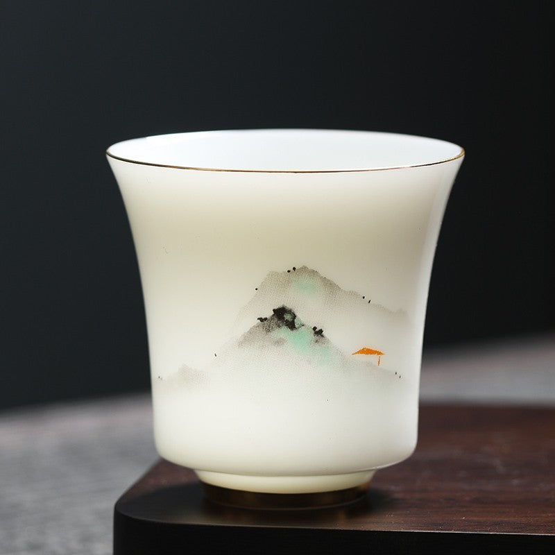 100ML Exquisite Ceramic Blue and White Sheep Fat Jade Small Glass Tea Set