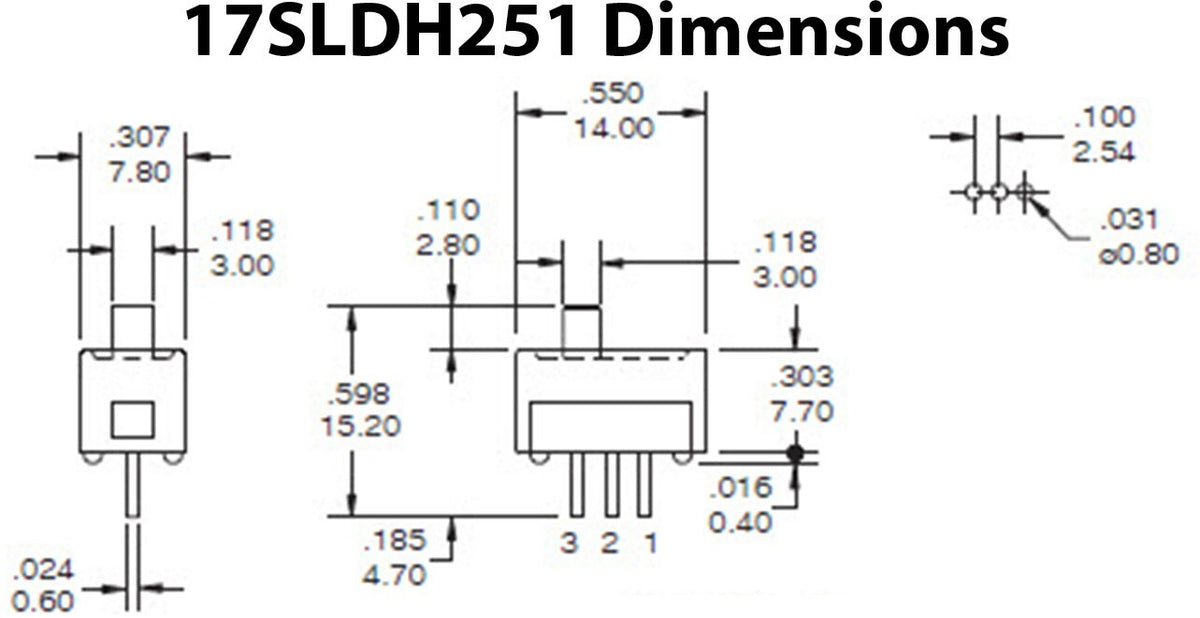 Mini SPDT Slide Switch with PC Leads on 0.1" Center - Ideal for Breadboards