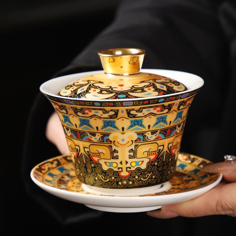 Tangka Gold & Silver Inlay Suspension Gaiwan 150ml Master Handmade Tea Bowl