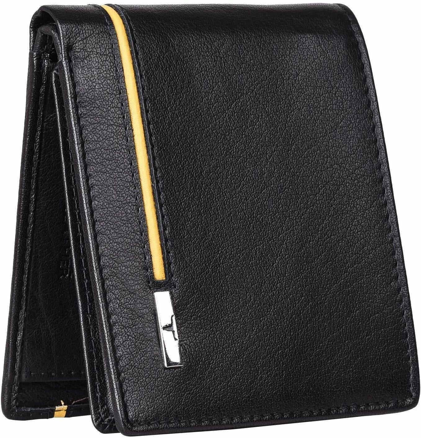 New Men's Black Colour Leather Bi-fold RFID Blocking Wallet Gift Item
