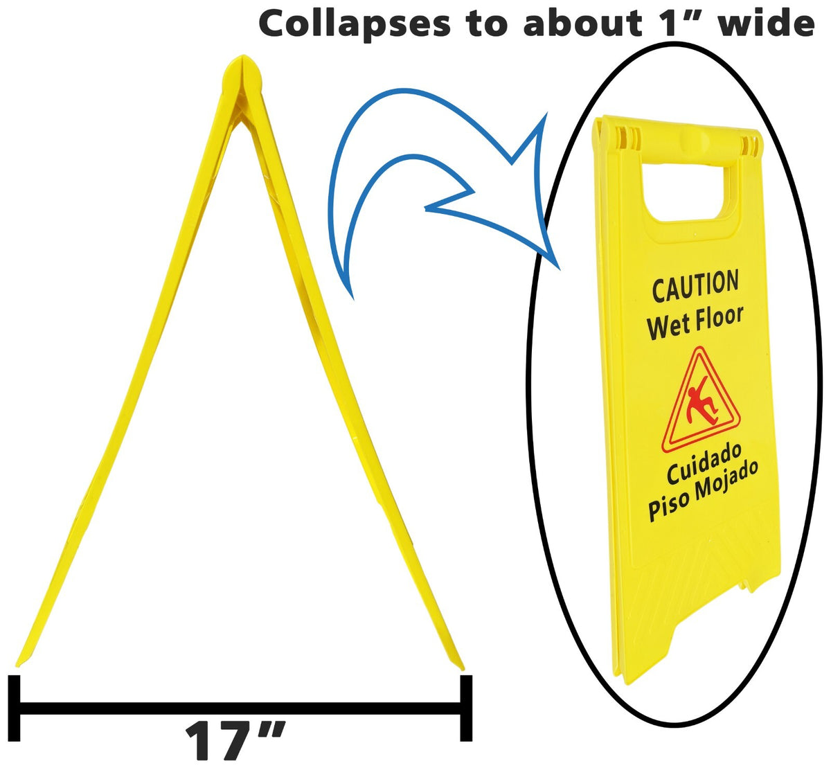 3 Pack CAUTION Wet Floor Signs Bilingual (Cuidado Piso Mojado), 2 Feet Tall