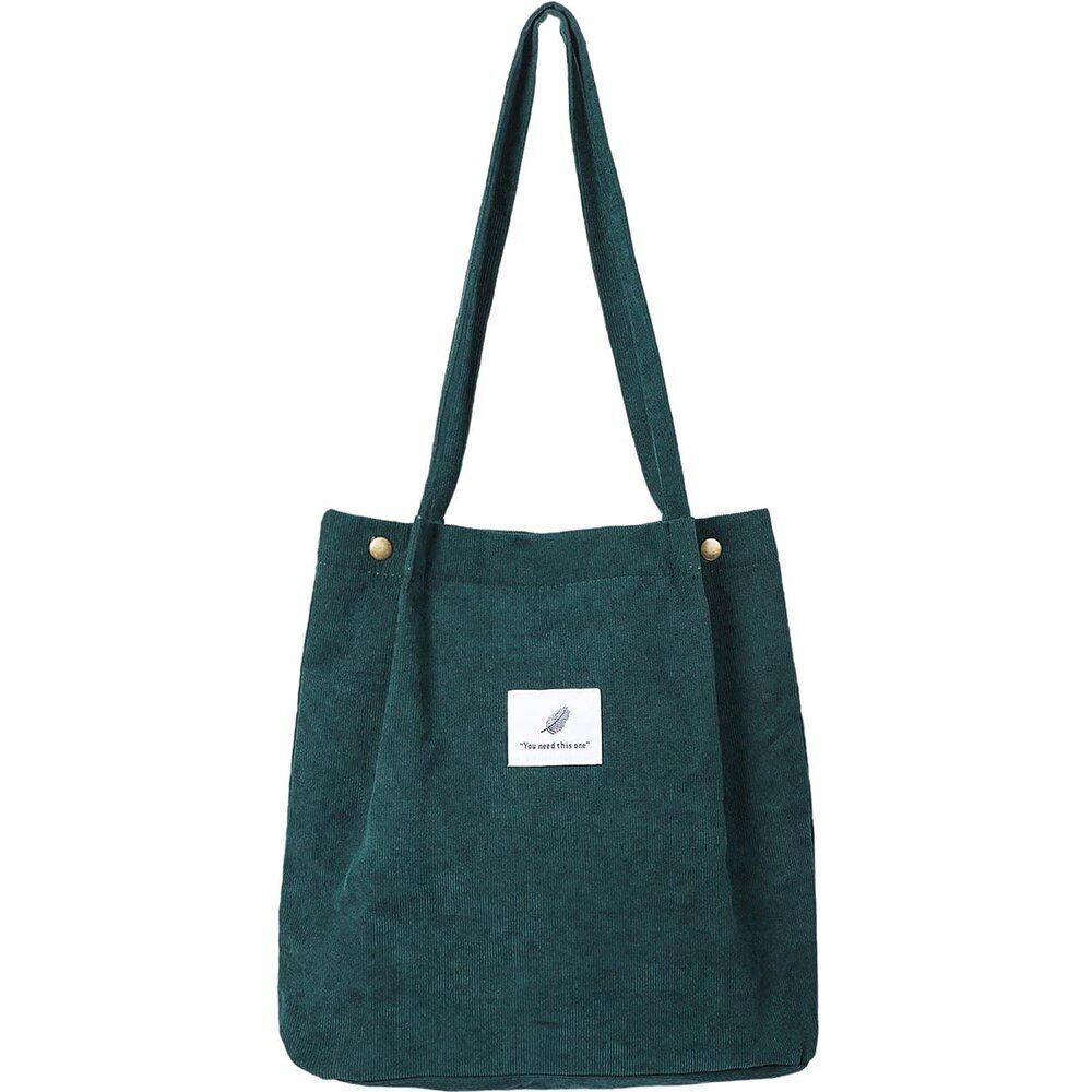 Women Corduroy Shoulder Bag Reusable Shopping Bag Casual Tote Handbag 28*11*32CM