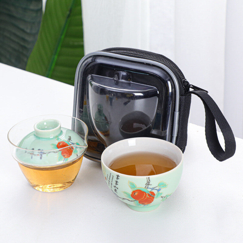 Portable Tea Set Porcelain Teacup Glass Gaiwan Vehicle Travel Teasets Tureen Lid