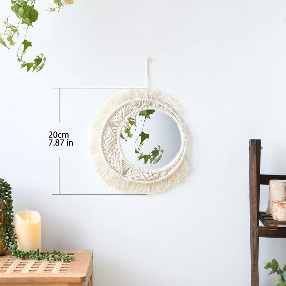 Macrame Wall Mirror Acrylic Boho Home Nursey Decor Round Decoration Gift 20-35cm
