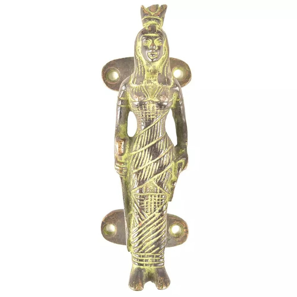 Set of 2 Antique Look Green Patina Brass Standing Lady Door Handles