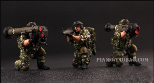 1/72 US Individual Anti Tank 3 Soldier Stinger Special Forces Green Coat Model