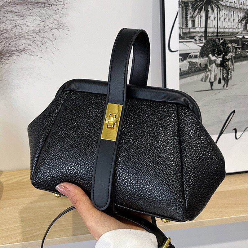 Synthetic Leather Small Shoulder Clip Bag Silver Shell Gold Pink Blue 20*15*10CM