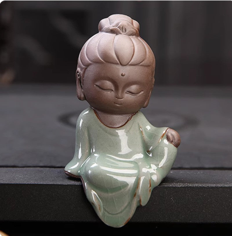 3pcs Chinese Little Monk Buddha Statue Boutique Purple Sand Tea Pet Home Decor