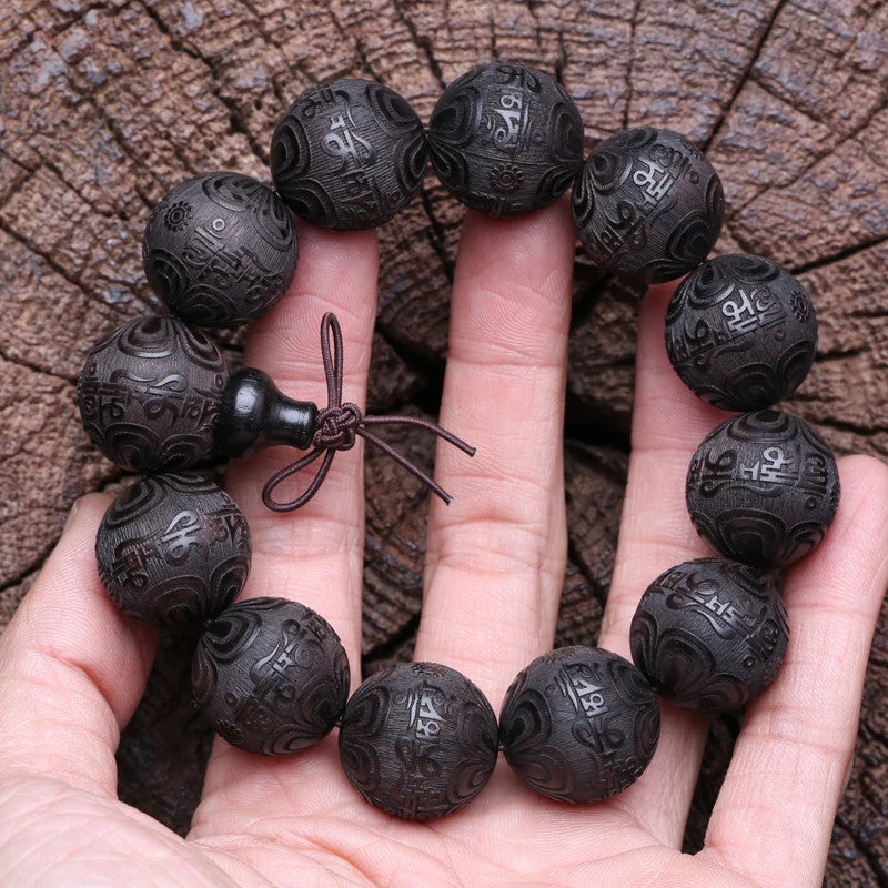 Buddhist Beaded Bracelet Ebony Feng Shui Zen Amulet 20 MM Beaded Bracelet