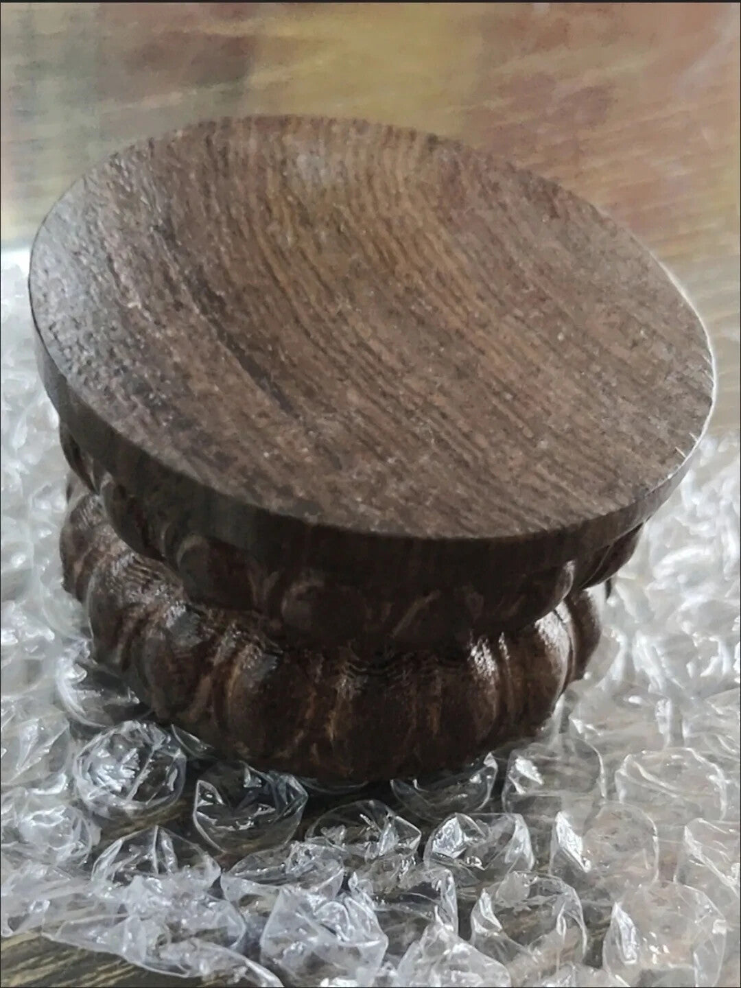 1.8" Natural Wood Hand Carving Lotus Pedestal Buddha Statue Incense Burner Base