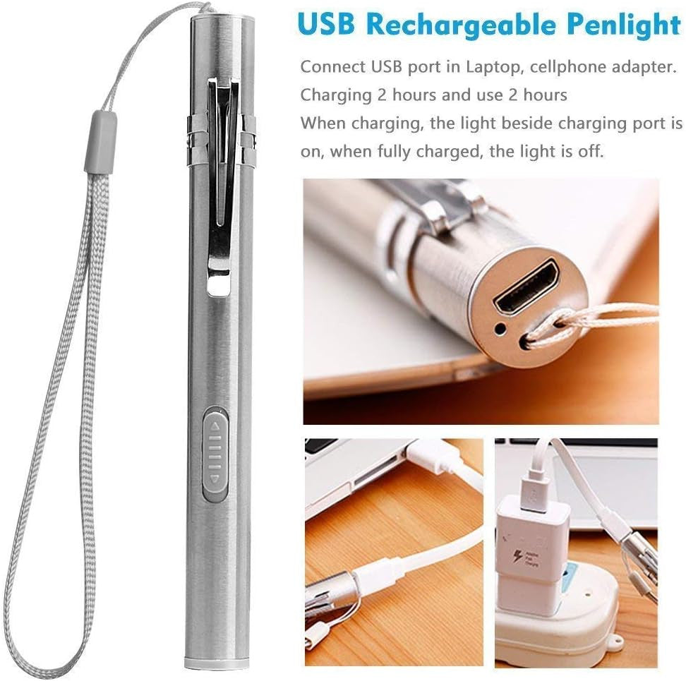 10PCS LED USB RECHARGEABLE MINI FLASHLIGHT Stainless Steel Pen Light 1000 Lumens