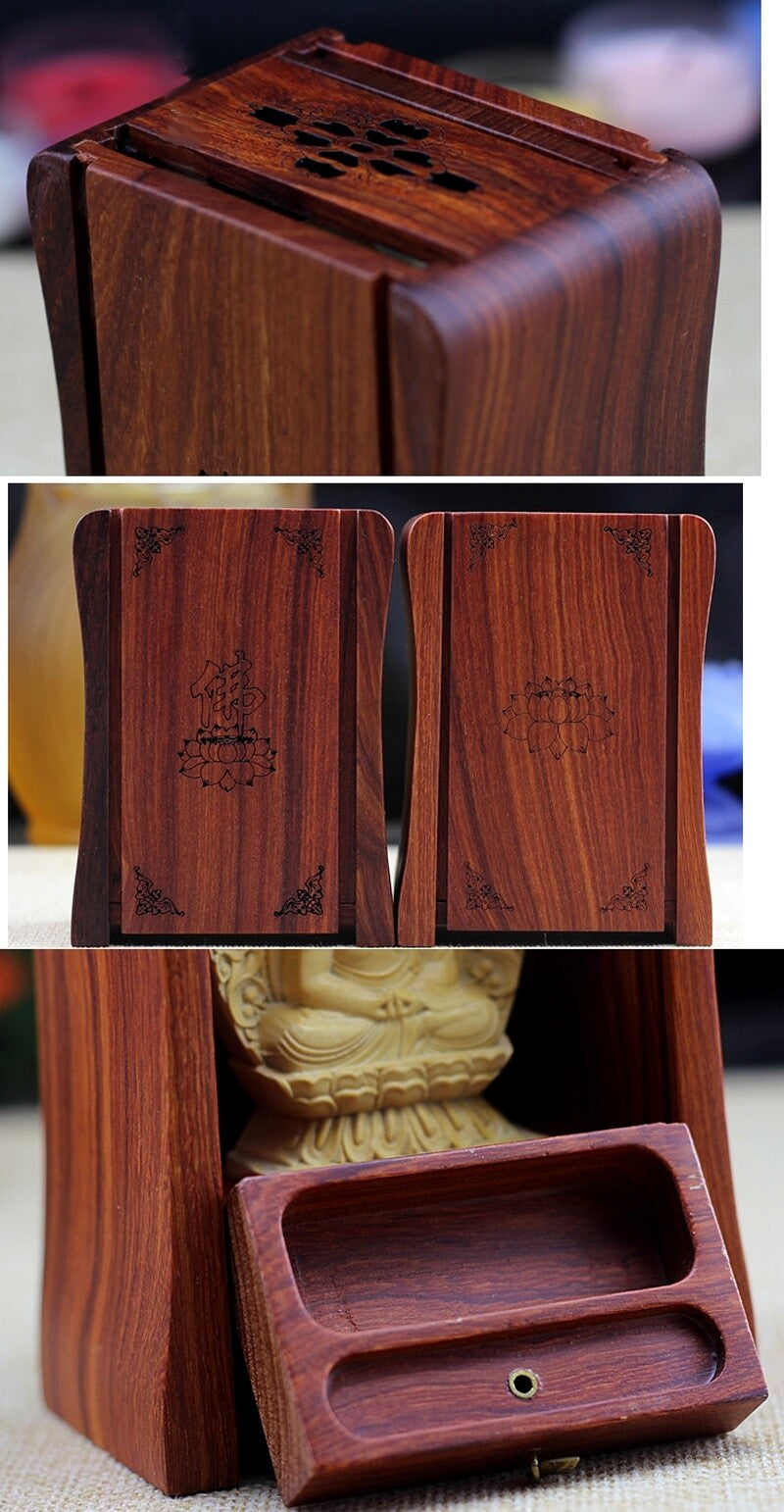 Miniature Portable Rosewood Carved Altar Buddhist Statue Butsudan Shrine