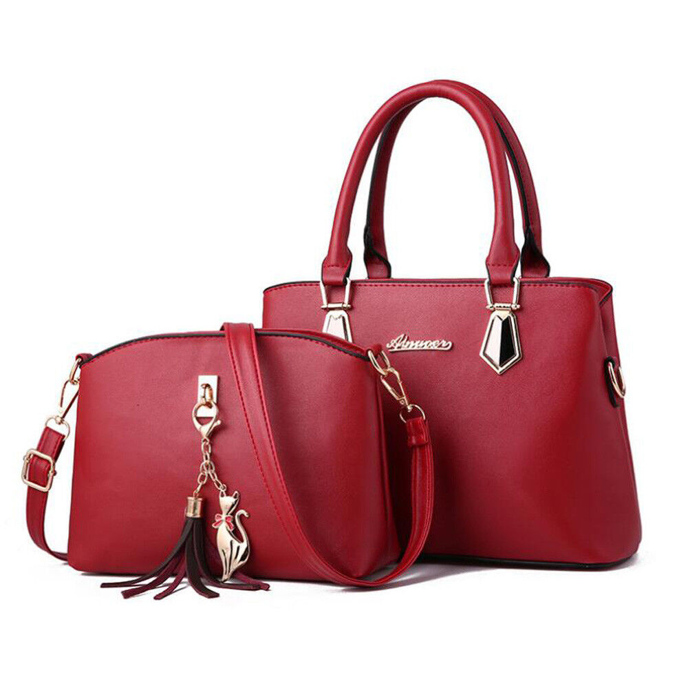 2pc Set Women PU Leather Handbags Shoulder Bags Tote Messenger Bag Satchel Purse