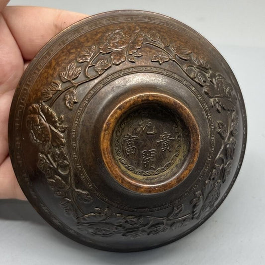 Collection Chinese Bronze Handmade Fish Statue Bowl Cup Home Decoration