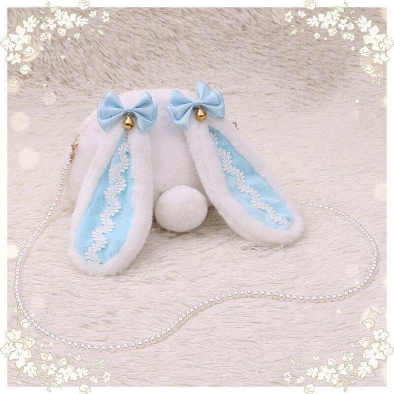 Lolita Kawaii Crossbody Bag Furry Cute Rabbit Bunny Ear Pearl Shoulder Hand Bag