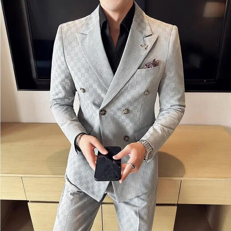 (Jacket+Pants) 2 Pieces Party Men Suits Double Made Wedding Groom Tuxedos