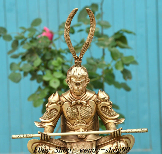 11.8" China Bronze Handsome Monkey King Sun Wukong Warring Winning Buddha Statue