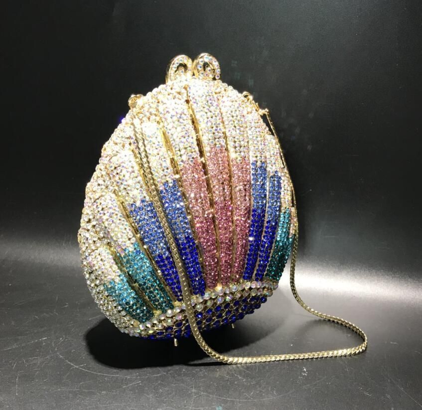 Rhinestone Bag Metallic Crystal Purse Evening Pouch Shell-shaped Cosmetic Case