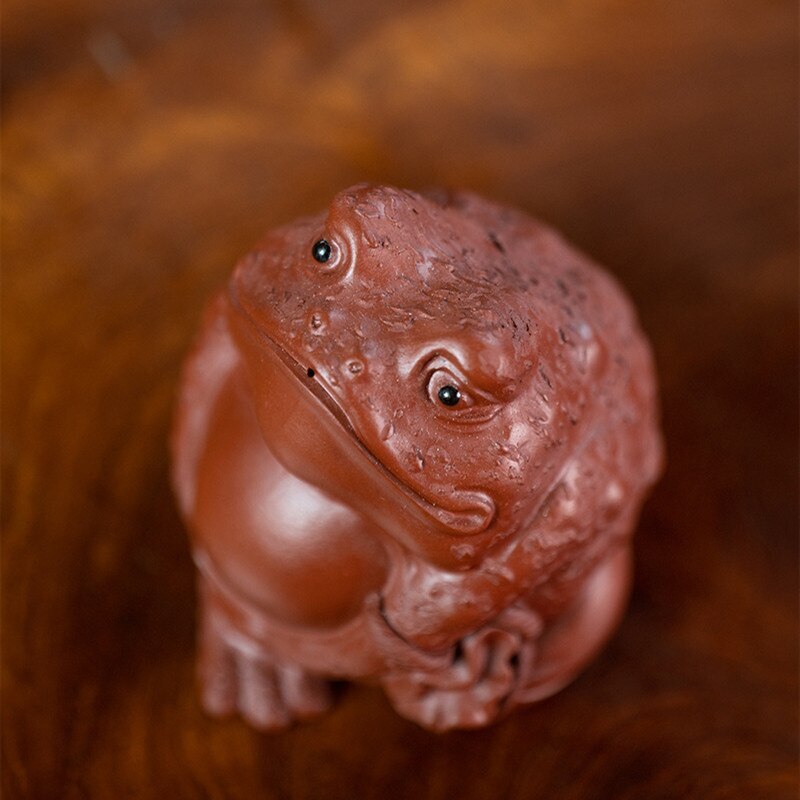 2.48" Chinese Yixing Purple Clay Tea Pet Ornaments Fortune Golden Toad Statue