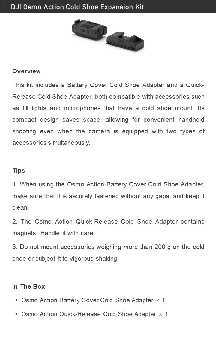 DJI Osmo Action Cold Shoe Kit–Quick-Release Adapters for Osmo Action 3/ 4/ 5 Pro
