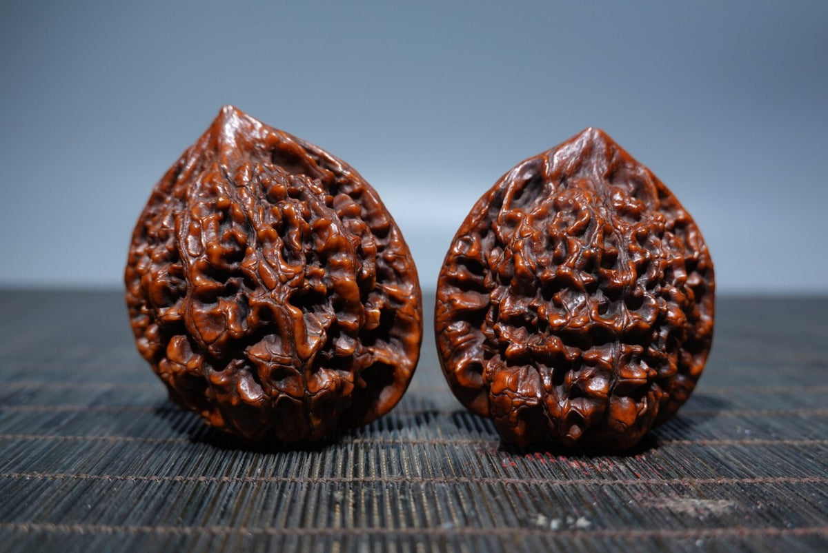 Vintage Chinese Natural Walnut Statue A Pair Collection Art Gift