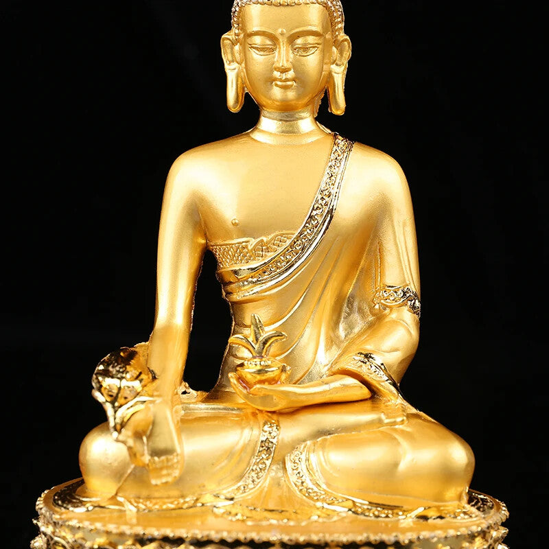 14cm Gold Pating Alloy Metal Medicine Pharmacist Tibetan Buddhist Buddha Statue