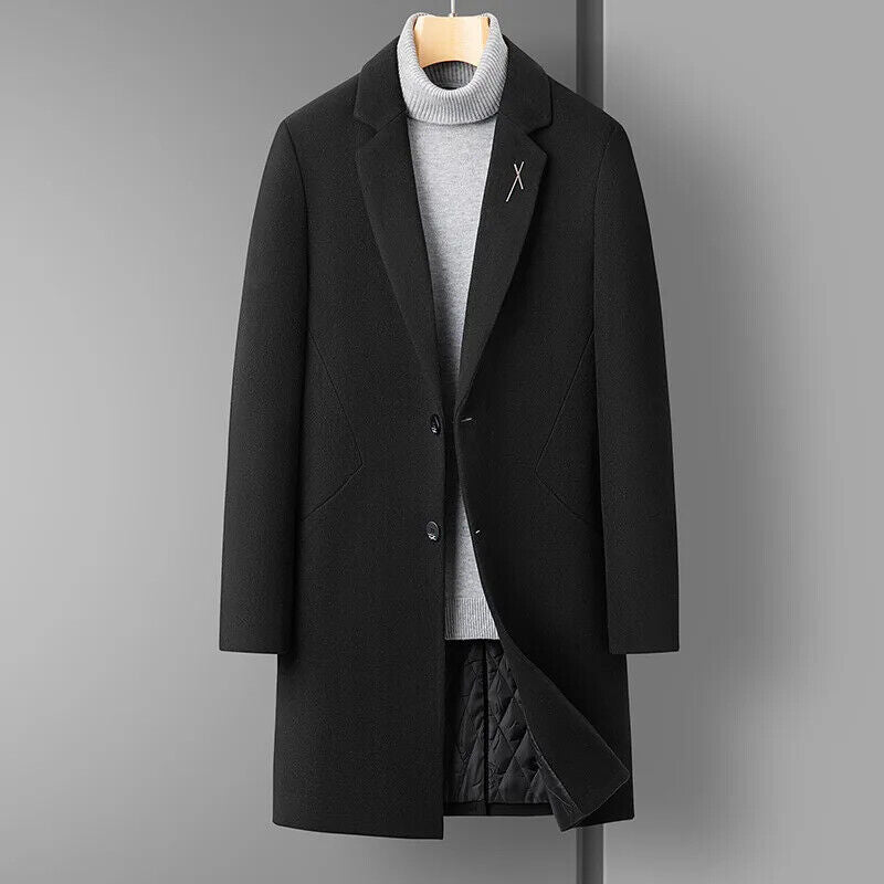 Men's Handsome Wool Coat Coat Long Coat Men (Winter) Polyester