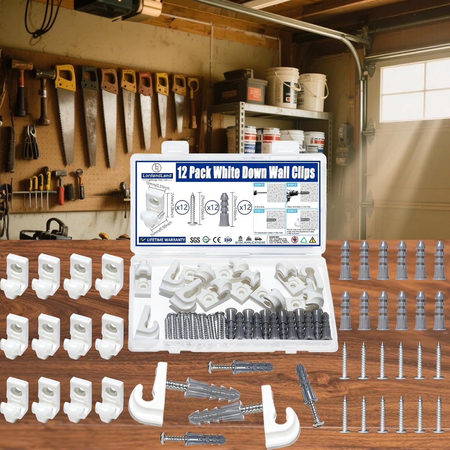 12 Pack White down Wall Clip Closet Shelves Clips Wire Shelf Loop Clips Plastic