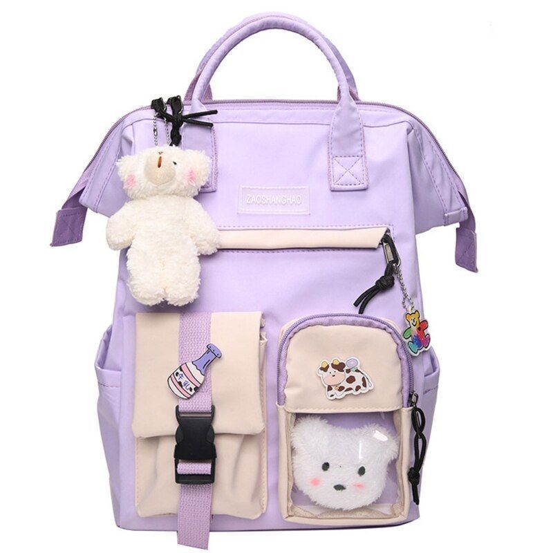 Purple Backpack Waterproof Fancy High School Bag Cute Travel Rucksack 26*18*38CM