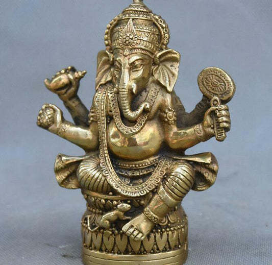 Copper Statue Tibetan Buddhism Brass Ganesha Ganapati Ganesh Lord God Elephant B