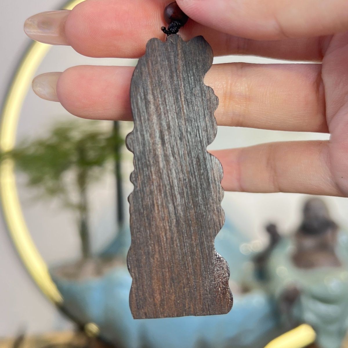 Papua Rosewood Carved Guanyin Pendant Lotus Buddha Wood Amulet Vintage Ornament
