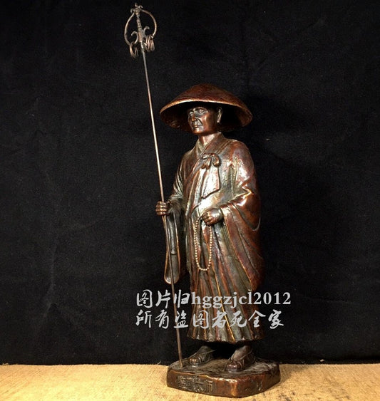 13" Brass Jian Zhen Statue Ganjin Master Chinese Monk Propagate Buddhism Japan